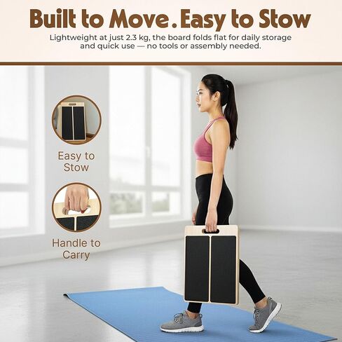 Adjustable Wooden Slant Board for Calf Stretching, Squats & Physical Therapy – Portable Incline Stretch Board for Ankle, Knee, Heel & Foot Mobility with 2 Extra Sand Papers, Carry Bag & Mini Loop Band in Saudi Arabia