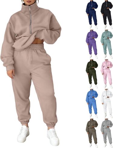 Sweat Suits for Womens 2 Piece Half Zip Plus Size Oversized Sweatshirt Fleece Lined Jogger Pants Athletic Workout Gym Sets in Saudi Arabia