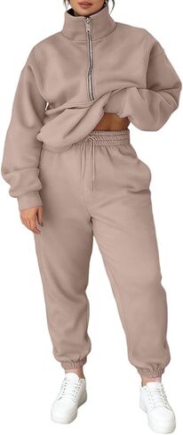 Sweat Suits for Womens 2 Piece Half Zip Plus Size Oversized Sweatshirt Fleece Lined Jogger Pants Athletic Workout Gym Sets in Saudi Arabia