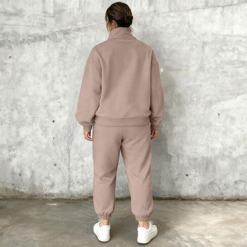 Sweat Suits for Womens 2 Piece Half Zip Plus Size Oversized Sweatshirt Fleece Lined Jogger Pants Athletic Workout Gym Sets in Saudi Arabia
