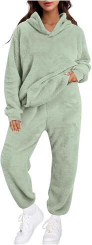 Sweatsuits Women 2 Piece Outfit Fuzzy Fleece Long Sleeve Pocket Casual Hoodies And Pants Set Fluff Sweatsuit in Saudi Arabia