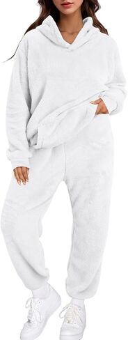 Sweatsuits Women 2 Piece Outfit Fuzzy Fleece Long Sleeve Pocket Casual Hoodies And Pants Set Fluff Sweatsuit in Saudi Arabia