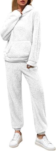 Sweatsuits Women 2 Piece Outfit Fuzzy Fleece Long Sleeve Pocket Casual Hoodies And Pants Set Fluff Sweatsuit in Saudi Arabia