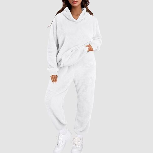 Sweatsuits Women 2 Piece Outfit Fuzzy Fleece Long Sleeve Pocket Casual Hoodies And Pants Set Fluff Sweatsuit in Saudi Arabia