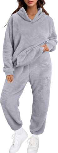 Sweatsuits Women 2 Piece Outfit Fuzzy Fleece Long Sleeve Pocket Casual Hoodies And Pants Set Fluff Sweatsuit in Saudi Arabia