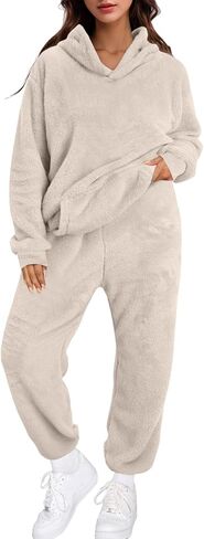 Sweatsuits Women 2 Piece Outfit Fuzzy Fleece Long Sleeve Pocket Casual Hoodies And Pants Set Fluff Sweatsuit in Saudi Arabia