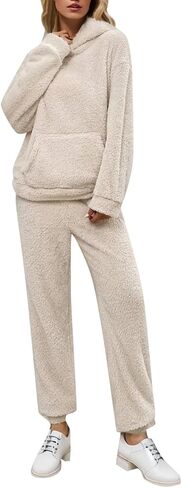 Sweatsuits Women 2 Piece Outfit Fuzzy Fleece Long Sleeve Pocket Casual Hoodies And Pants Set Fluff Sweatsuit in Saudi Arabia