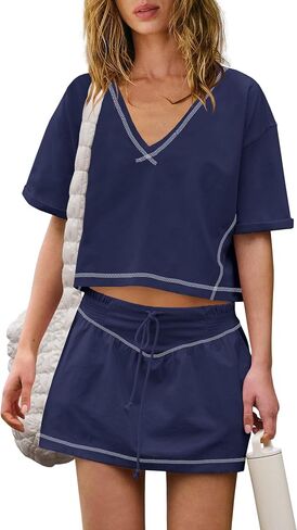 Yanekop Skort Sets Women 2 Piece Outfits Two Piece Matching Workout Sets Crop Tops and Mini Skirt Set in Saudi Arabia