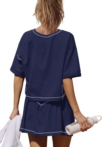 Yanekop Skort Sets Women 2 Piece Outfits Two Piece Matching Workout Sets Crop Tops and Mini Skirt Set in Saudi Arabia