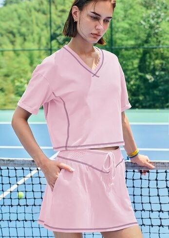 Yanekop Skort Sets Women 2 Piece Outfits Two Piece Matching Workout Sets Crop Tops and Mini Skirt Set in Saudi Arabia