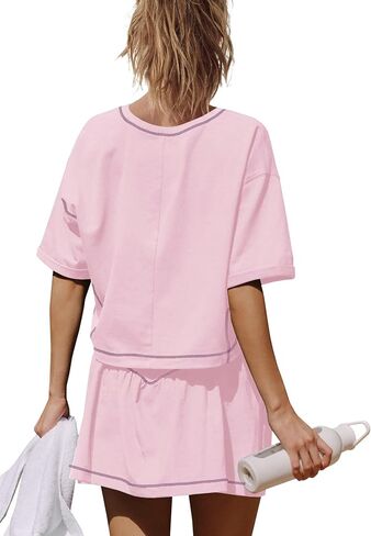 Yanekop Skort Sets Women 2 Piece Outfits Two Piece Matching Workout Sets Crop Tops and Mini Skirt Set in Saudi Arabia