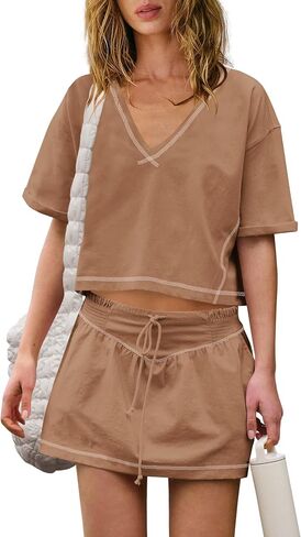 Yanekop Skort Sets Women 2 Piece Outfits Two Piece Matching Workout Sets Crop Tops and Mini Skirt Set in Saudi Arabia