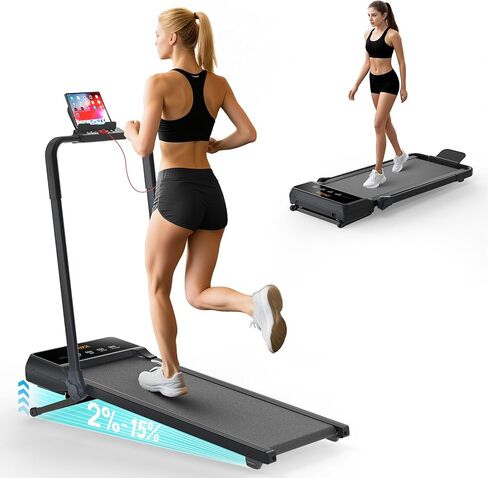 Walking Pad Treadmill with 15% Auto Incline, Foldable Under Desk Treadmill 300lbs Capacity with Remote Control, 3.5 HP Walking Pad with Handle Bar & LED Display for Home Office Use in Saudi Arabia