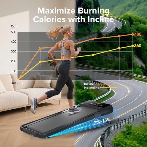 Walking Pad Treadmill with 15% Auto Incline, Foldable Under Desk Treadmill 300lbs Capacity with Remote Control, 3.5 HP Walking Pad with Handle Bar & LED Display for Home Office Use in Saudi Arabia