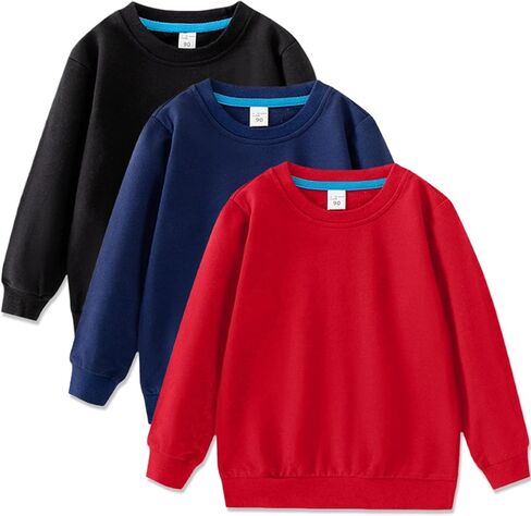 3-Pack Boys Crewneck Sweatshirt Long Sleeve Cotton Pullover Tops Thin Sweatshirts for Kids（2-12 Years) in Kuwait