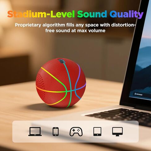 Portable Bluetooth Speaker with LED Lights & Dynamic Bass - Wireless Basketball Speaker for Sports Fans, 8H Playtime, Beat Sync Light Show, IPX4 Splashproof - Ideal Gift for Kids, Teens, Adults in Saudi Arabia