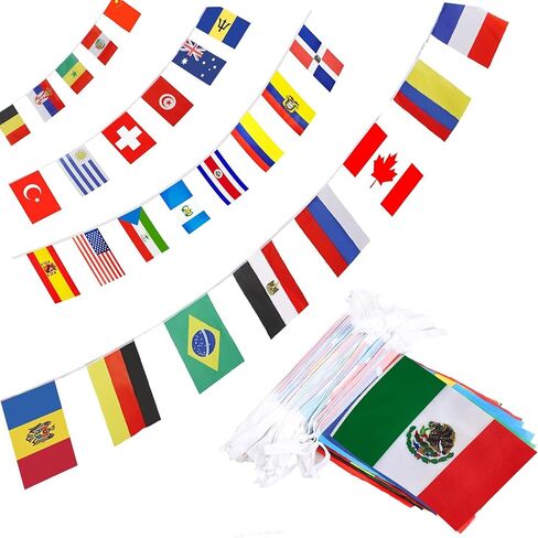 لافتة أعلام دولية، أعلام دول العالم، متعددة الألوان، بوليستر، مقاس 5.5 × 8.3 بوصة لكل منها، 50 علمًا لتزيين الحفلات، والأحداث الرياضية in Kuwait