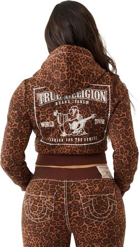 سترة بغطاء للرأس بسحاب منقوش بنقشة الفهد الكريستالي للسيدات من True Religion - سويت شيرت قصير بسحاب كامل in Saudi Arabia