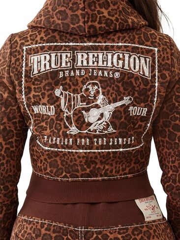 سترة بغطاء للرأس بسحاب منقوش بنقشة الفهد الكريستالي للسيدات من True Religion - سويت شيرت قصير بسحاب كامل in Saudi Arabia