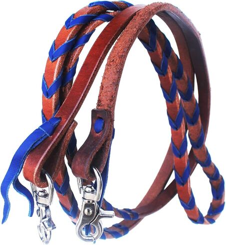 CHALLENGER Horse Western Leather Blue Laced Barrel Contest Reins 6686RB in Saudi Arabia