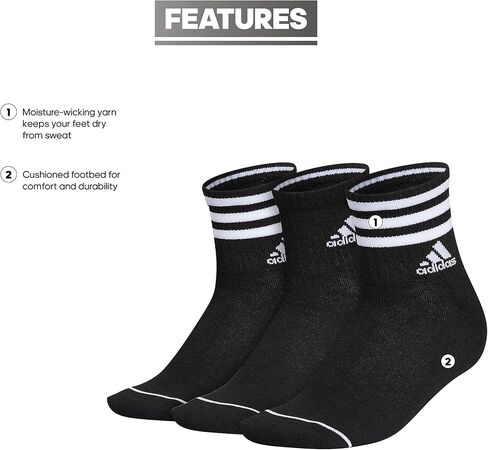 adidas Women's 3-Stripe High Quarter Socks (3-Pair) with Arch Compression for a Secure fit in Saudi Arabia