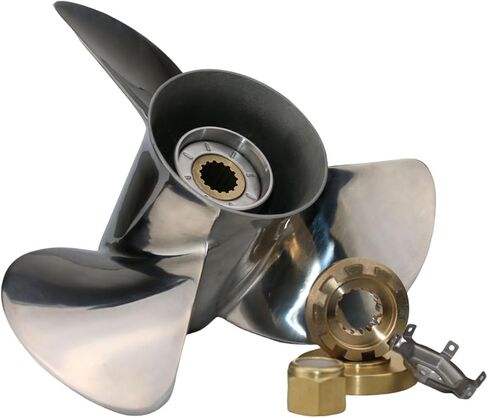 OEM Grade 3 Blades Stainless Steel Outboard (Pressed-in Hub) Propeller Compatible with 40-140HP Mercury Outboards, 15 Tooth Splines in Kuwait