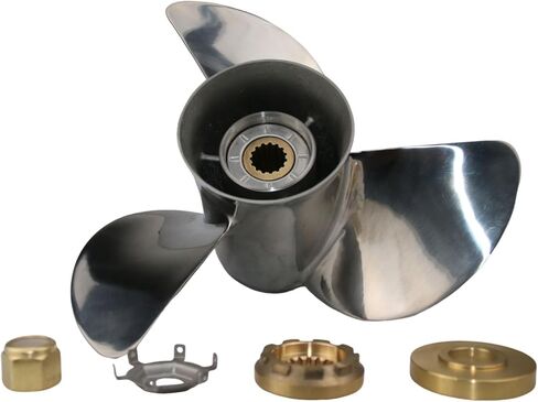 OEM Grade 3 Blades Stainless Steel Outboard (Pressed-in Hub) Propeller Compatible with 40-140HP Mercury Outboards, 15 Tooth Splines in Kuwait