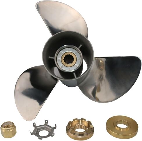 OEM Grade 3 Blades Stainless Steel Outboard (Pressed-in Hub) Propeller Compatible with 40-140HP Mercury Outboards, 15 Tooth Splines in Kuwait