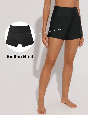 Women's 3" High Waisted Swim Board Shorts Quick Dry Bathing Suit Bottoms Swim Shorts Swimsuit Bottoms with Liner in Saudi Arabia