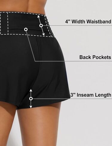 Women's 3" High Waisted Swim Board Shorts Quick Dry Bathing Suit Bottoms Swim Shorts Swimsuit Bottoms with Liner in Saudi Arabia