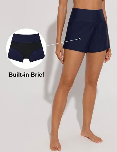 Women's 3" High Waisted Swim Board Shorts Quick Dry Bathing Suit Bottoms Swim Shorts Swimsuit Bottoms with Liner in Saudi Arabia