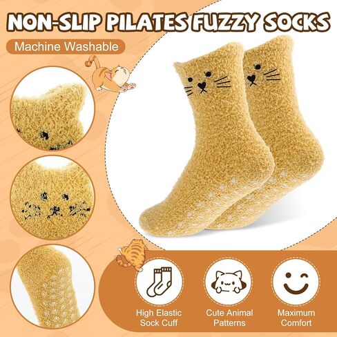 Geyoga 4 Pcs Grip Cat Fuzzy Socks for Women Cute Yoga Cozy Winter Soft Warm Non Slip Sock for Pilates Dance Workout in Saudi Arabia