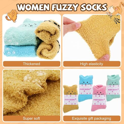 Geyoga 4 Pcs Grip Cat Fuzzy Socks for Women Cute Yoga Cozy Winter Soft Warm Non Slip Sock for Pilates Dance Workout in Saudi Arabia