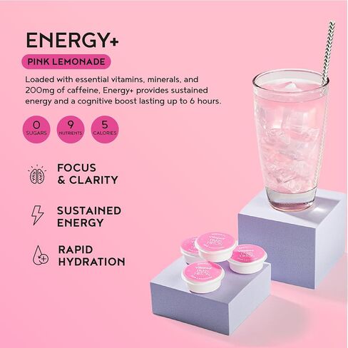 نظام Vitapod Paris Hilton x Daily Wellness System - زجاجة مياه بيرليسسينت سعة 22 أونصة باللون الأزرق بجانب حمام السباحة و6 عينات من كبسولات مزيج المشروبات، تتضمن كبسولات BEAUTY+ وHYDRATION+ وENERGY+ الوظيفية لمزيج المشروبات in Saudi Arabia