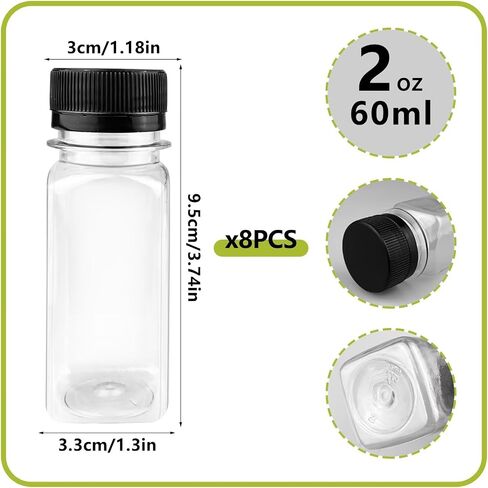 8 PCS 2 Oz Plastic Juice Bottles with Caps Small Containers for Juice Milk Sample and Other Travel Bottles in Saudi Arabia