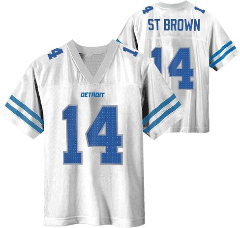 Amon-Ra St. Brown Detroit Lions White #14 NFL Kids Youth 4-20 Name and Number Away Player Football Jersey in Saudi Arabia