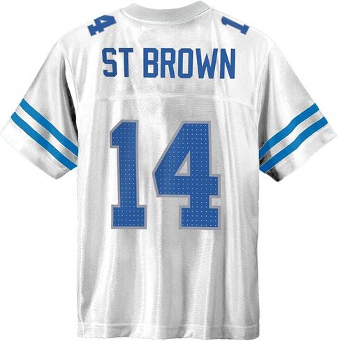 Amon-Ra St. Brown Detroit Lions White #14 NFL Kids Youth 4-20 Name and Number Away Player Football Jersey in Saudi Arabia