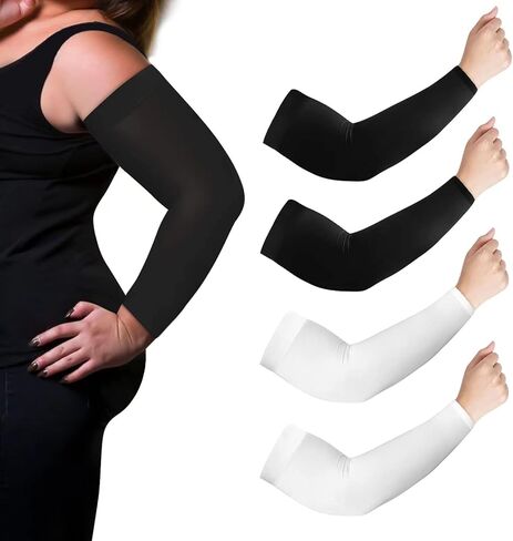 2 Pairs Plus Size Arm Sleeves Men Women XXL UV Sun Protection Cooling Ice Silk Cover Compression Arm Tattoo Driving in Kuwait
