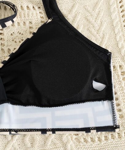 Geometric Print Bikini Set with High-Waist Bottoms & Crochet Cover-Up for Beach Chic Look in Saudi Arabia