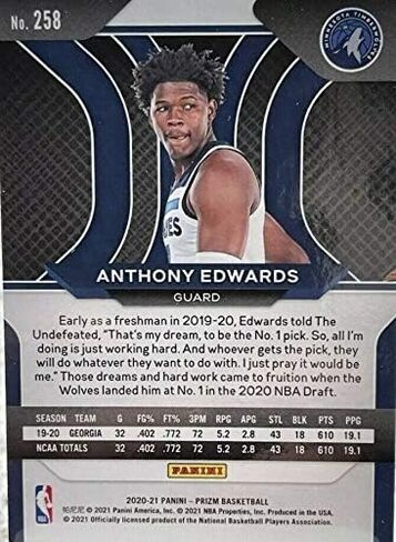 2020-21 Panini Prizm - Anthony Edwards - 1st Official Prizm Rookie Card - Minnesota Timberwolves NBA Basketball Rookie Card RC #258 in Saudi Arabia