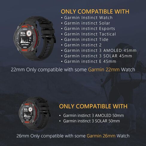 أربطة سيليكون متوافقة مع Garmin Instinct 3 Solar/Amoled 45 مم 50 مم، 22 مم 26 مم حزام رياضي من السيليكون المتين لـ Garmin Instinct 2/Solar/Esports/Tide/Tactical/E 45 مم للنساء والرجال in Kuwait