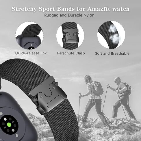 Parachute Buckle Elastic Band for Amazfit Bip 6/5, 22mm Soft Breathable Replacement Strap Compatible with Amazfit Gtr 4/3/2/47mm/Balance for Men and Women in Kuwait