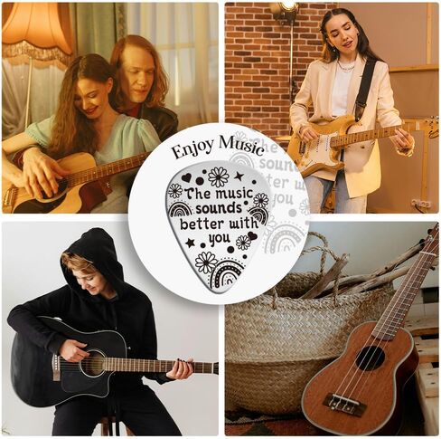 UNICRAFTALE Music Gifts for Guitarist Stainless Steel Guitar Picks Keychain Leather Holder Encouragement Note Pick Personalized Musical Note Plectrum for Musician Lover Birthday Christmas Gifts in Saudi Arabia