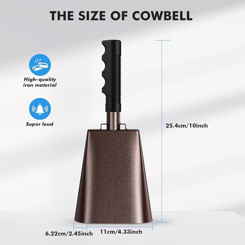 10 Inch Cowbell with Handle, Noise Maker Cow Bell, Steel Cheering Bell for Sports Events Graduations Party Chimes, Percussion Musical Instrument (White 1 PC) in Kuwait
