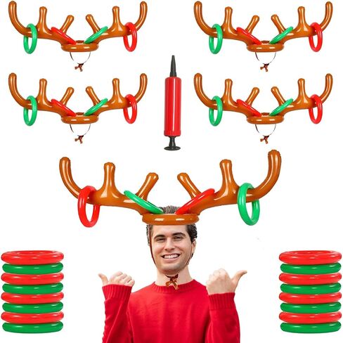 4 Pack Inflatable Reindeer Antler Ring Toss Game, Reindeer Ring Toss Game for Christmas Party, Family, Christmas Decoration, Xmas Fun Amusements (4 Antlers 16 Rings 1 Pump) in Saudi Arabia