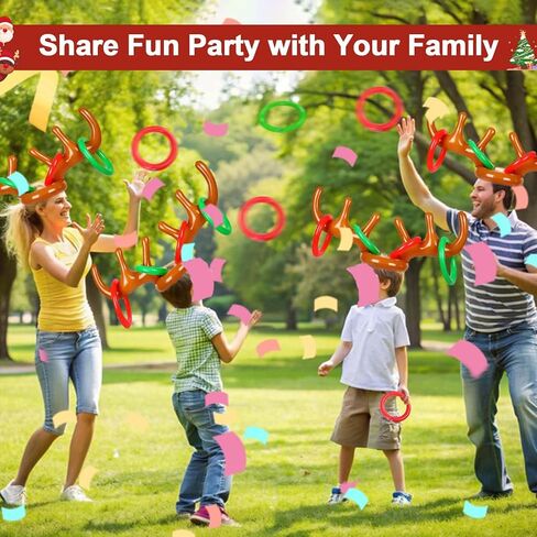 4 Pack Inflatable Reindeer Antler Ring Toss Game, Reindeer Ring Toss Game for Christmas Party, Family, Christmas Decoration, Xmas Fun Amusements (4 Antlers 16 Rings 1 Pump) in Saudi Arabia