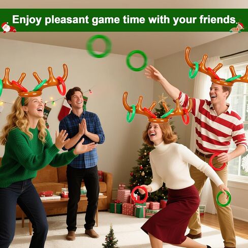 4 Pack Inflatable Reindeer Antler Ring Toss Game, Reindeer Ring Toss Game for Christmas Party, Family, Christmas Decoration, Xmas Fun Amusements (4 Antlers 16 Rings 1 Pump) in Saudi Arabia