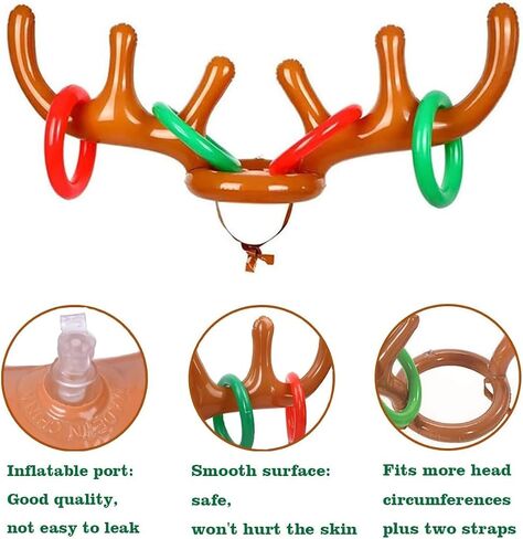4 Pack Inflatable Reindeer Antler Ring Toss Game, Reindeer Ring Toss Game for Christmas Party, Family, Christmas Decoration, Xmas Fun Amusements (4 Antlers 16 Rings 1 Pump) in Saudi Arabia