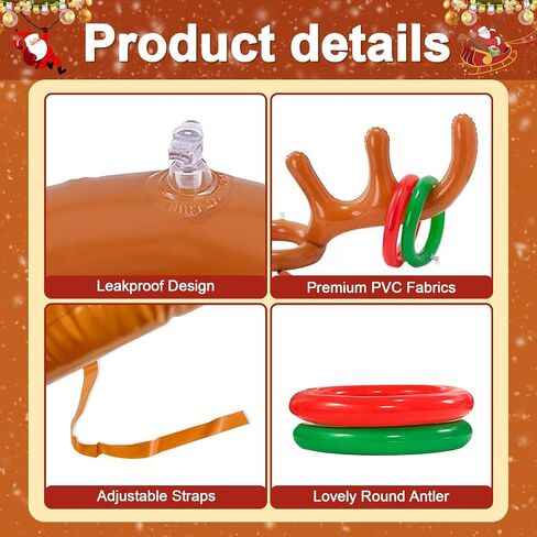 4 Pack Inflatable Reindeer Antler Ring Toss Game, Reindeer Ring Toss Game for Christmas Party, Family, Christmas Decoration, Xmas Fun Amusements (4 Antlers 16 Rings 1 Pump) in Saudi Arabia