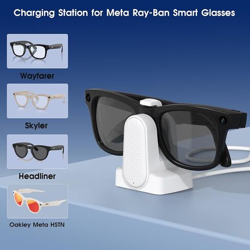 قاعدة شحن Cisian متوافقة مع نظارات Ray-Ban Meta الذكية Wayfarer/Skyler/Headliner/Oakley | Meta HSTN، شاحن كابل USB-C للسفر القابل للشرب، نظارات ميتا الذكية مع محول in Kuwait